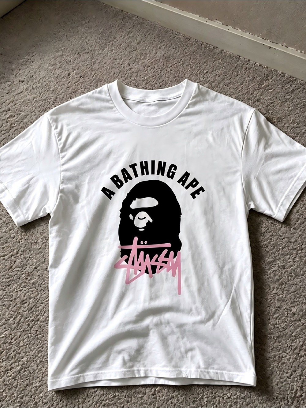 Ape Head Pink Graffiti Script White Streetwear Graphic T-shirt Unisex